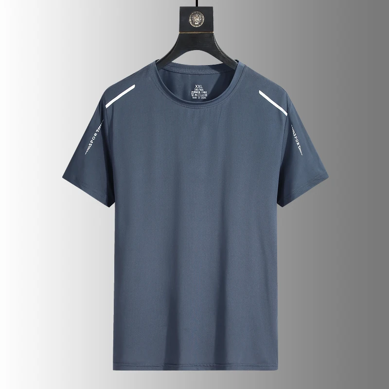 Color: WHITE, Size: 4XL - Men's Silk Ice Round Collar T-shirt, Simple Running Fitness Suit, Breathable Thin T-shirt, Quick Dry T-shirt, Summer