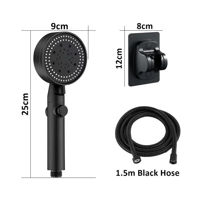 Color: Light green - High Pressure Shower Head 5 Modes Adjustable Showerheads with Hose Water Saving One-Key Stop Spray Nozzle Bathroom Accessories