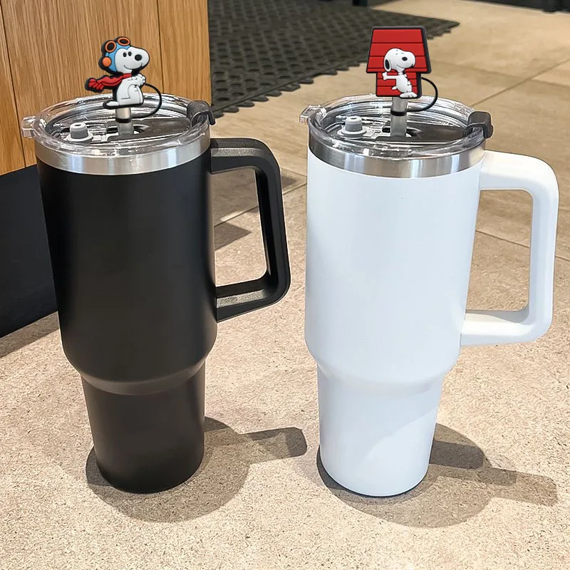 Color: Coffee - 1-12PCS Cute  MINISO Snoopy Straw Cover Cap With 30&40Oz Cup10mm Straw Toppers Reusable Dust-Proof Straw Caps Cartoon Drink Stra