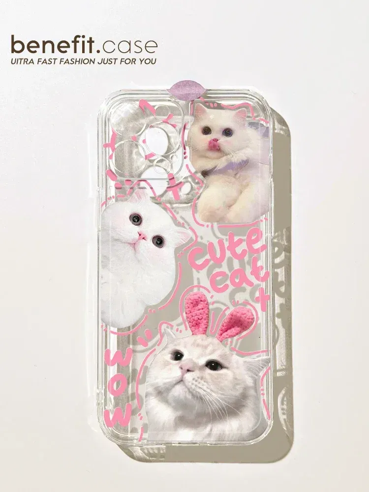 Color: Blue, Material: PC - Cute Kitten Phone Case for iPhone 15 14 13 12 11 Pro Max XR XS X 7 8 Plus Mini SE Clear Cat Mobile Case