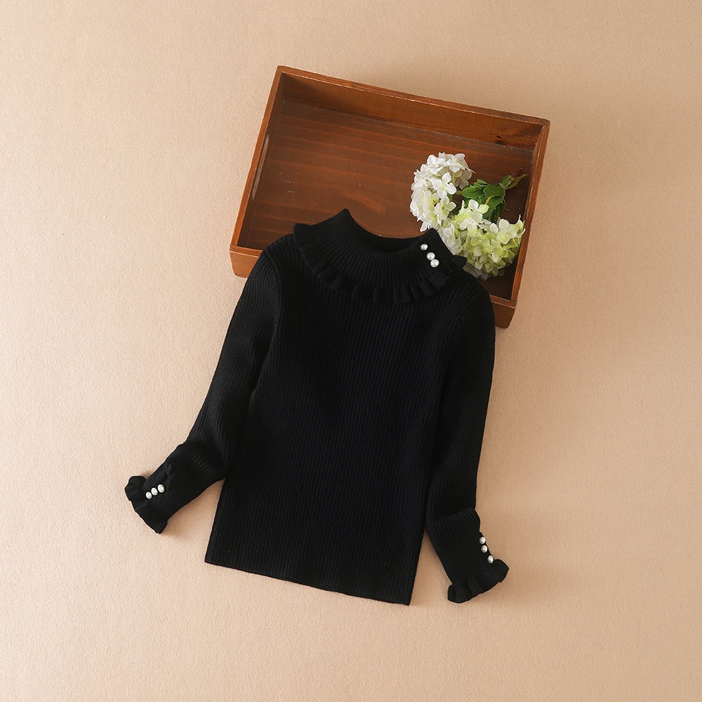 Color: black, Kid Size: 6T - Girls Sweater 2025 New Winter Children Clothes Kids Tops Warm Knitwear Kids Sweater Baby Girls Turtleneck Sweaters