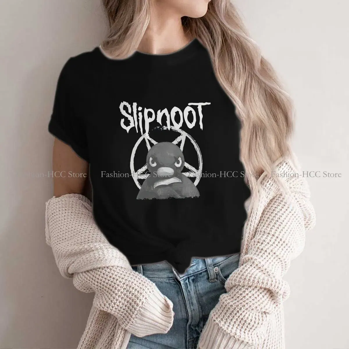 Color: black, Size: XXL - Slipnoot White Print Style Polyester TShirt Pingu Cartoon Comfortable Hip Hop Gift Clothes T Shirt Stuff