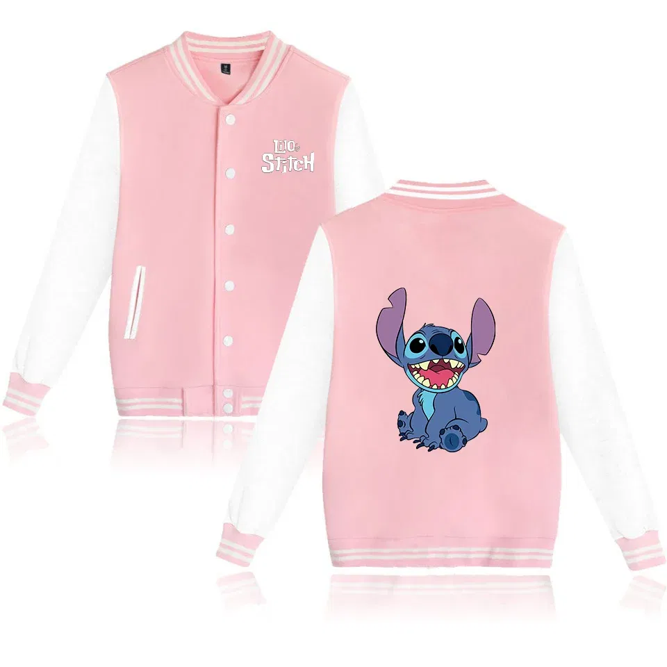 Color: Silver, Size: M - Lilo Stitch Baseball Jacket Men Women Hip Hop Harajuku Jackets Streetwear Kids Boys Girls Loose College Coats