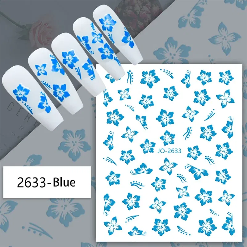 White French 3D Nail Stickers Manicure Gradient Line Flower Nail Art Designs Self-Adhesive Nail Tips Guides for DIY Decoration