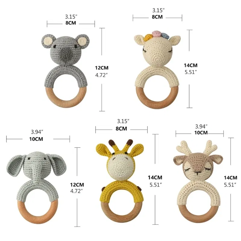 Color: PURPLE - 1pc Baby Teether Safe Wooden Toys Mobile Pram Crib Ring DIY Crochet Giraffe Deer Rattle Soother Product