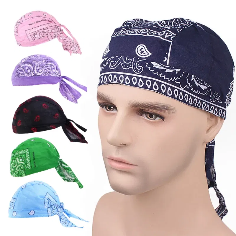 Color: GRAY - Cotton Cycling Pirate Bandana Men Women Headwraps Bike Headband Headcloth Sweat Wicking Beanie Hip-hop Turban Head Scarf