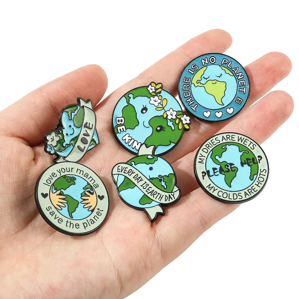 Metal color: SILVER PLATED, Ships From: CHINA - Protect Your Home Enamel Pins "Save The Planet" Sign Green Wreath Home Brooch Protect Ecology Environment Accessories Badge