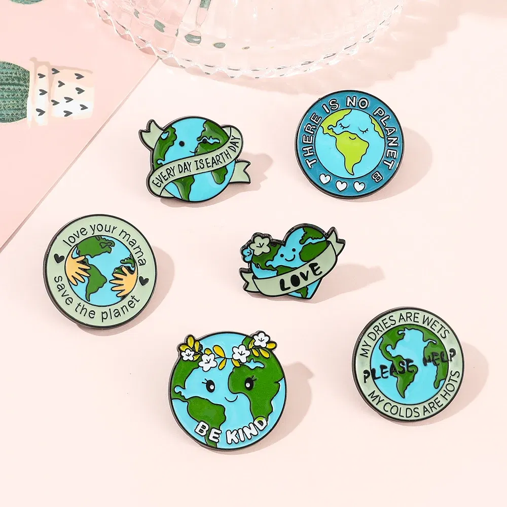 Metal color: SILVER PLATED, Ships From: CHINA - Protect Your Home Enamel Pins "Save The Planet" Sign Green Wreath Home Brooch Protect Ecology Environment Accessories Badge