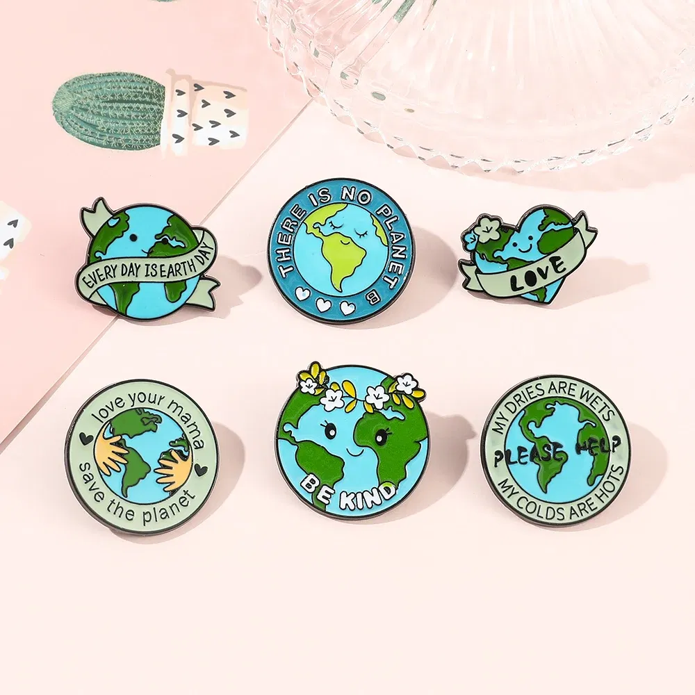 Metal color: SILVER PLATED, Ships From: CHINA - Protect Your Home Enamel Pins "Save The Planet" Sign Green Wreath Home Brooch Protect Ecology Environment Accessories Badge