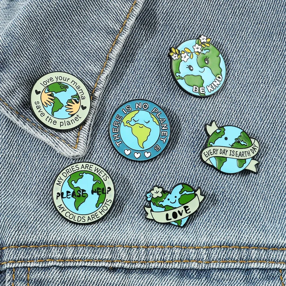 Metal color: SILVER PLATED, Ships From: CHINA - Protect Your Home Enamel Pins "Save The Planet" Sign Green Wreath Home Brooch Protect Ecology Environment Accessories Badge