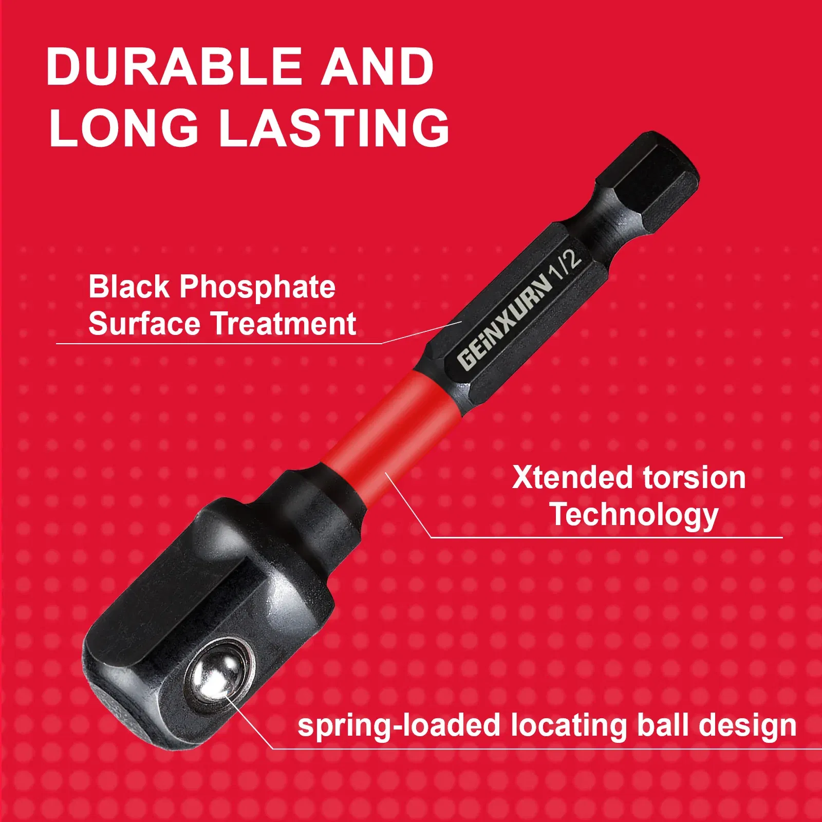 Color: Dark Red - Geinxurn Impact Socket Adapter Set,1/4"3/8"and1/2"Drive,Extension Bit with Holder,Adapt Power Drill to High Torque Impact Wrench