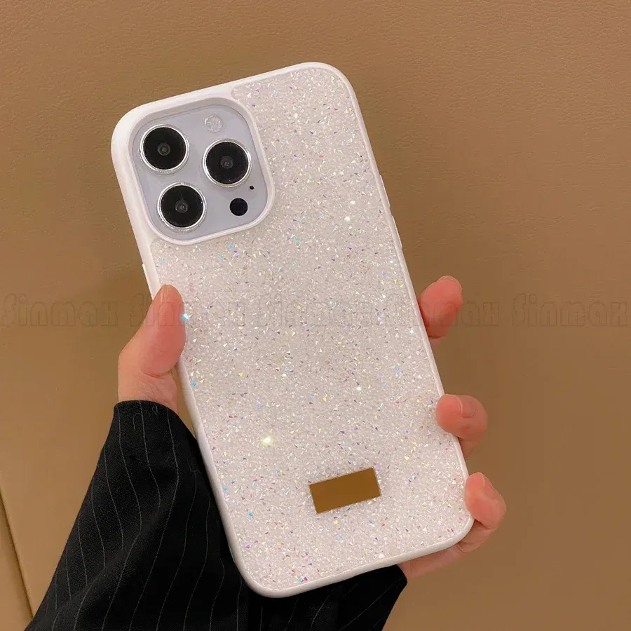 Color: black, Material: aluminum - Bling Glitter Phone Case For iPhone 16 15 14 13 12 Pro Max 11 Vogue Protective Soft Diamond Cover Coque Funda