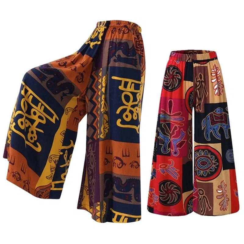 Color: Red, Size: XXXL - Women Elastic Pants Waist Loose Casual Print Wide Leg Pants Slim For Female Elasticated Trousers Mid Waist Wide Leg Pants