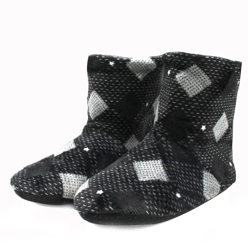 Color: GRAY, Shoe Size: 44 - Mntrern Casual Men Shoes Home Slippers Lattice Soft Plush Male House Slippers Warm Winter New Cotton Slippers Shoes Men Big Size