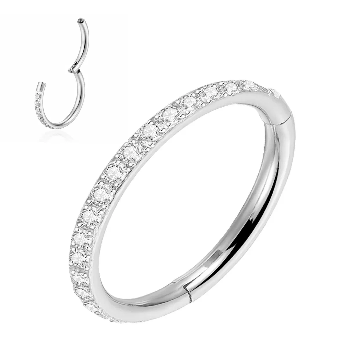 Metal color: Light Yellow Gold Color, Main Stone Color: WHITE - G23 Titanium Piercing Hinged Segment Hoops CZ Stone Nose Rings Ear Cartilage Tragus Helix Earrings Piercing Body Jewelry