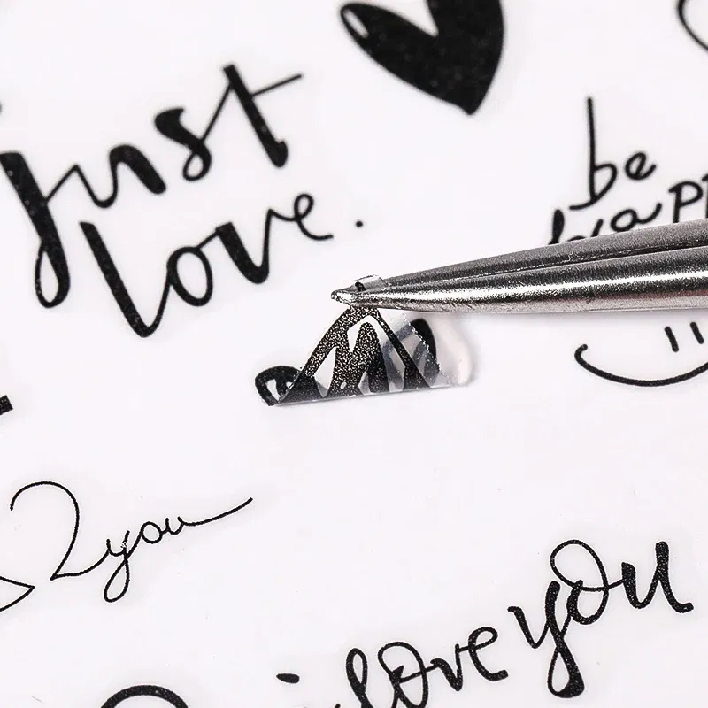 Color: Dark Grey - Heart Leaf Design 3D Nail Sticker Black White Transfer Stickers for Nails Sexy Girl Face Self-adhensive Slider Tip Abstract Wrap