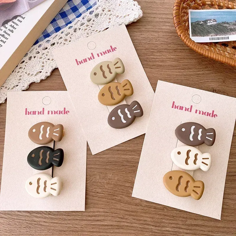 Color: Green - 3pcs Cute Cartoon Small Fish Hairpins Children Korean Style Sweet Y2k Girls Colorful Mini Hair Clips Hair Accessories Wholesale