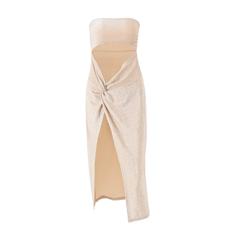 Color: APRICOT, Size: M - WhereMery Sexy Sleeveless Slit Dress Hollow Out Elegant Skinny Women Long Dresses Summer 2024 Fashion Ladies Party Club Vestidos
