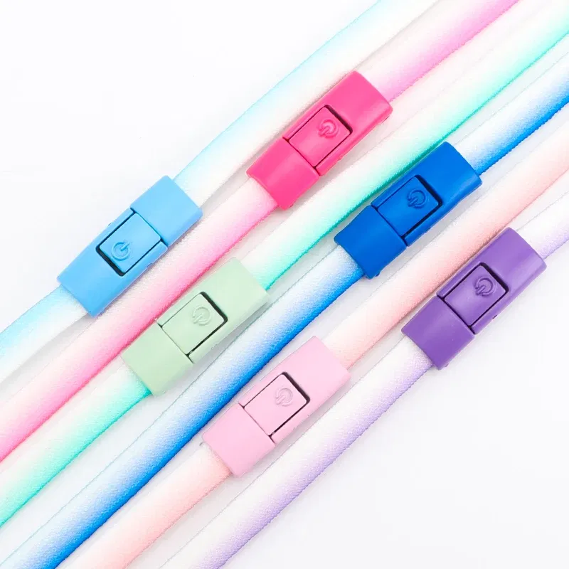 Color: Silver - Switches Colorful Metal Buckle No Tie Shoe Laces Press Lock Shoelaces Without Ties Elastic Flat Shoelace Sneaker Kids Adult