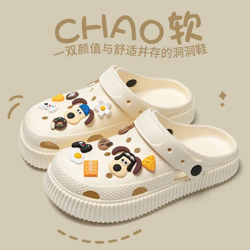 Color: SKY BLUE, Shoe Size: 36-37 - Shoes hole shoes girls wear outside couple bag head women cool slippers