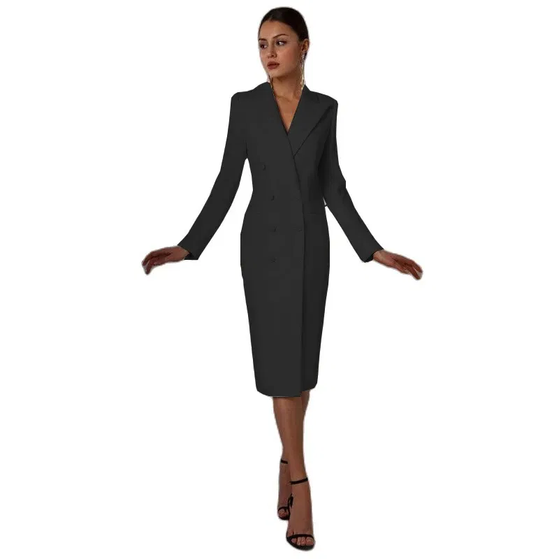 Color: black, Size: L - Women's Suit Long Blazer Double Breasted Jacket White Tuxedo Party Point Lapel Clothes спор?‚ивн?‹й кос?‚юм ?¶?µнск