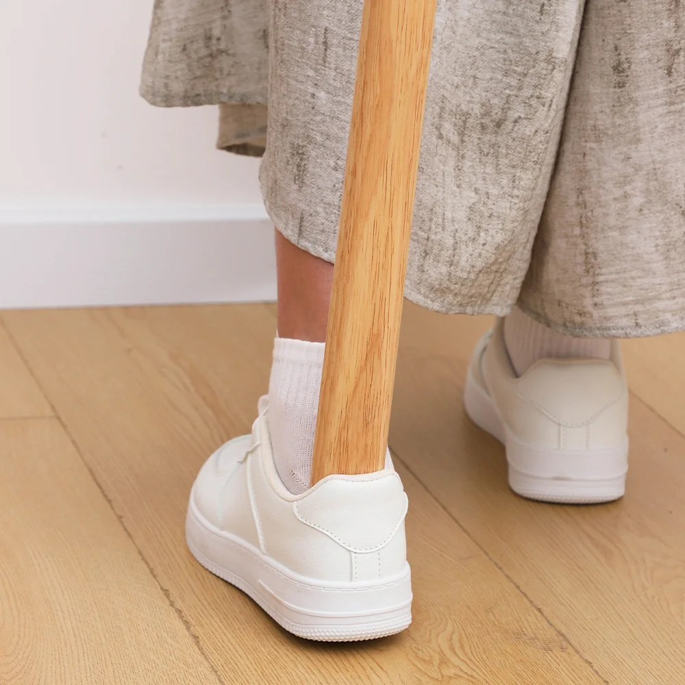 Color: Brown - 40/55/70cm Premium Rubber Wood Magnetic Shoe Horn - No Bending Needed, Elegant Shoe Helper