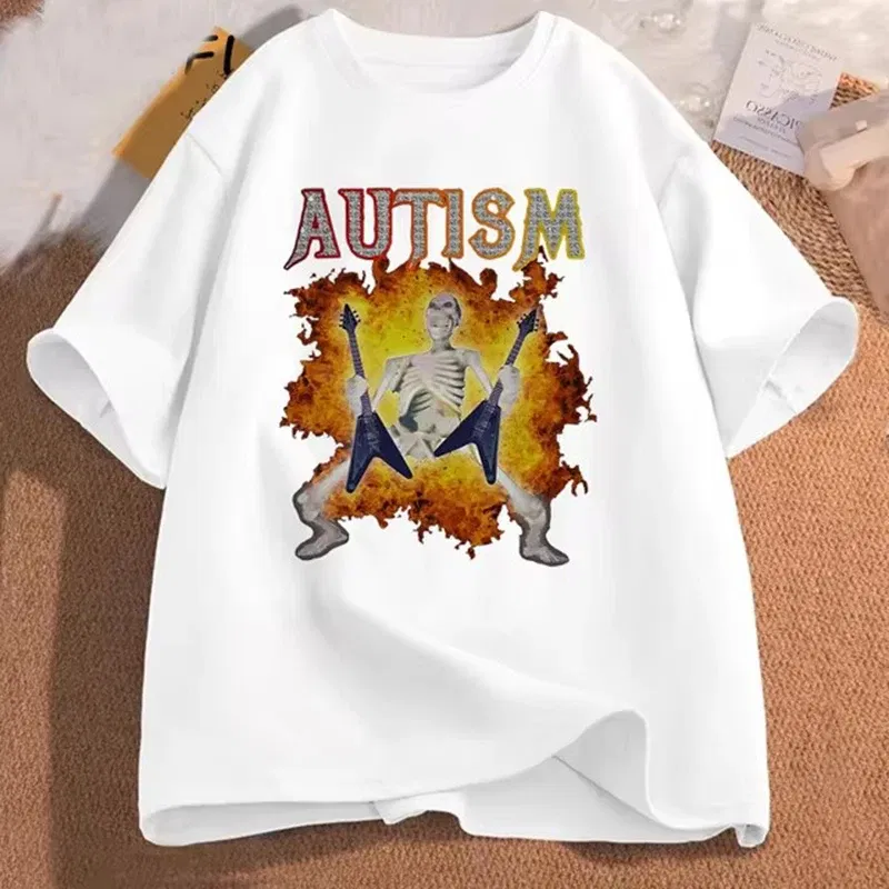 Color: GRAY, Size: XXL - Autistic Funny Skeleton T Shirt Women Men Autism Edgy Skeleton Meme T-shirt Casual Short Sleeve Tshirt Round Neck Clothes