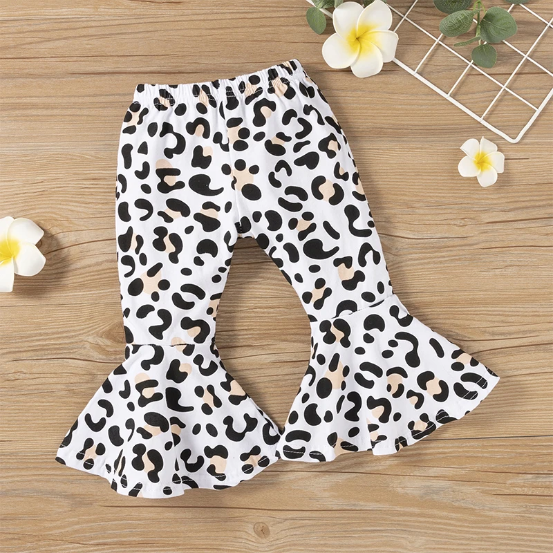 Color: black, Kid Size: 6T - 2pcs Baby Girl Clothes Sets Black Pullover Top + Leopard Print Bell-Bottoms Autumn Children's Clothing For 2 3 4 5 7 8 Years Old