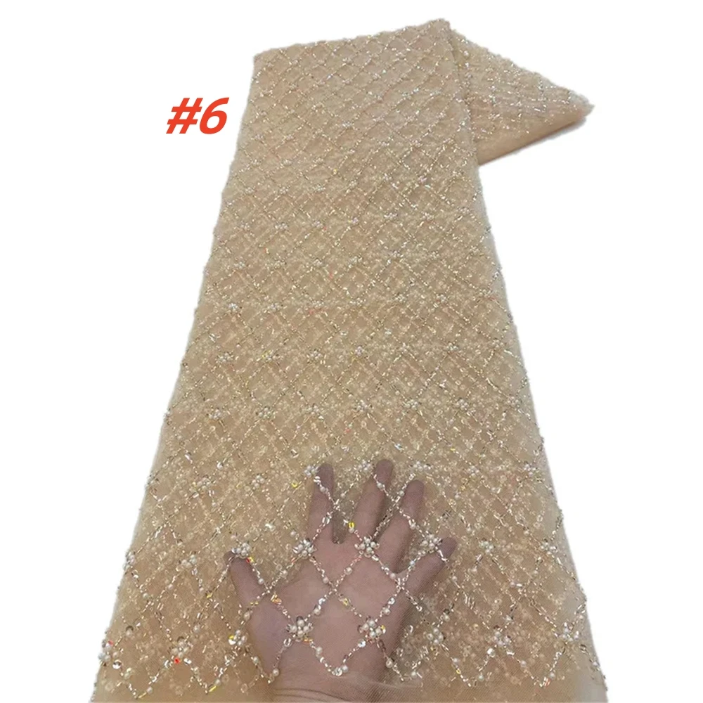 Gold African Sequins Lace Fabric 2025 High Quality French Nigerian Groom Lace Mesh Fabrics Beads For Sewing Dress Wedding Party