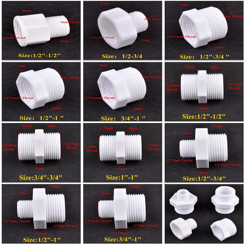Color: Silver, Diameter: 1/2'' - 1~20pcs 1/2" 3/4" 1" Male/Female Thread Bushing Connector Equal/Reducer Nipple Joint Aquarium? Tank Garden Water Pipe Connector