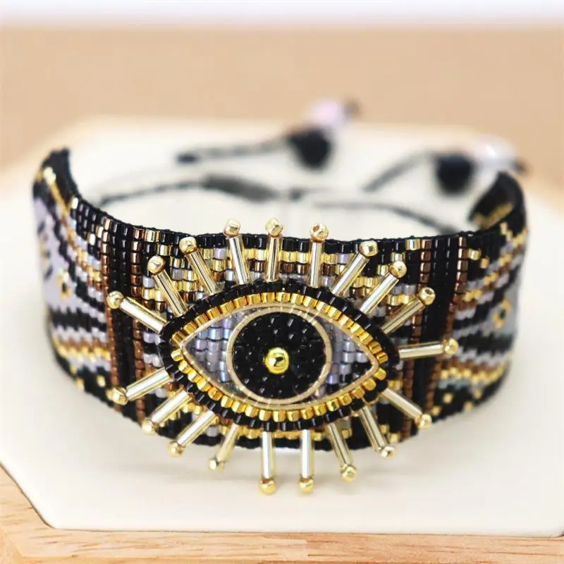 Metal Color: Vermeil - ALIYA Miyuki Beads Evil Eye Bracelet Bohemian Mujer Pulseras Moda Women Armband Jewelry Handmade Braided Bracelet Wholesale
