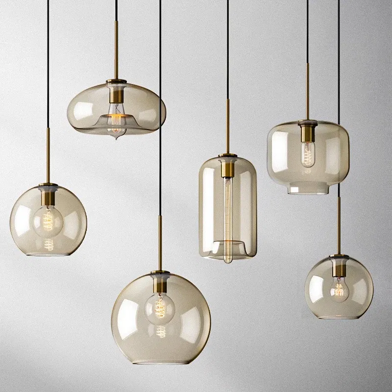 Modern Dining Table Bedroom Bedside Glass Lustre Pendant Lamp Industrial Indoor Lighting Decor Fixture Loft LED Hanging Light