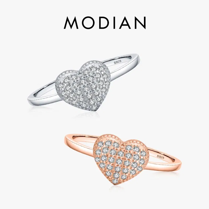 Gem Color: Yellow, Ring Size: 7 - MODIAN 925 Sterling Silver Delicate Romantic Love Heart Finger Ring Zirconia For Women Fine Jewelry Valentine Day Gift