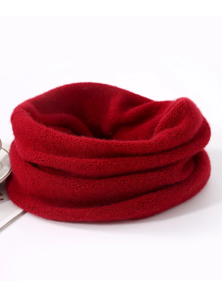 Color: Red, Size: One Size - 100% Merio Wool Neck Warmer Women Winter Warm Fashion Hollow Out Cover Tube Scarf Ear Face Mask False Collar Autumn Headband