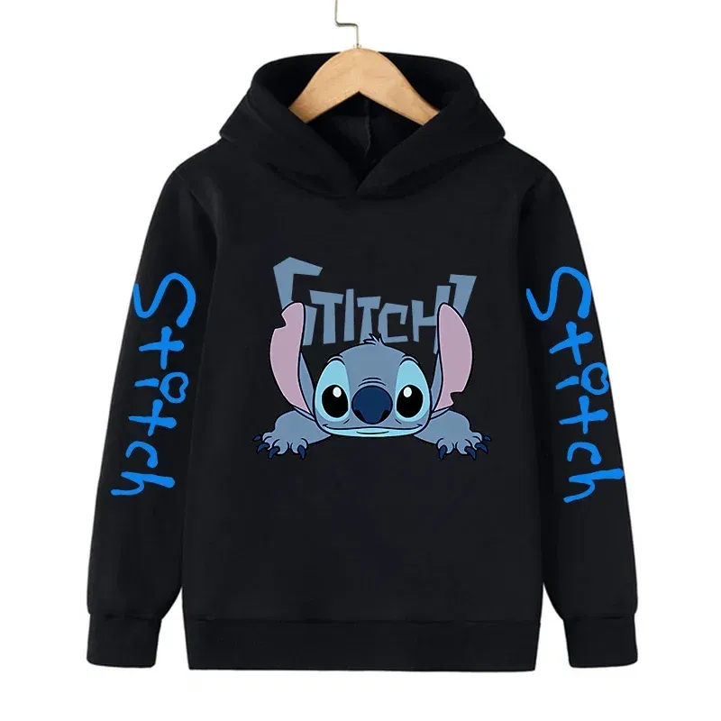 Color: green, Size: 25cm - New in Cool Stitch Hoodie Children Cartoon Clothes Kid Girl Boy Lilo and Stitch Sweatshirt Manga Hoody Baby Casual Top