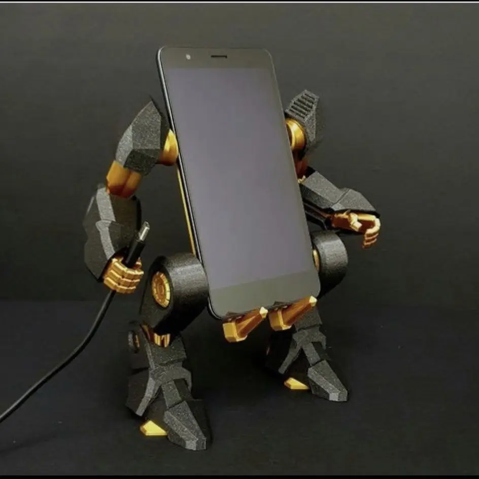 Color: Black - Mechanical Exoskeleton Style Phone Stand Mecha Gundam Mobile Holder Desktop Decoration 3D Printing Assembly Model Customization