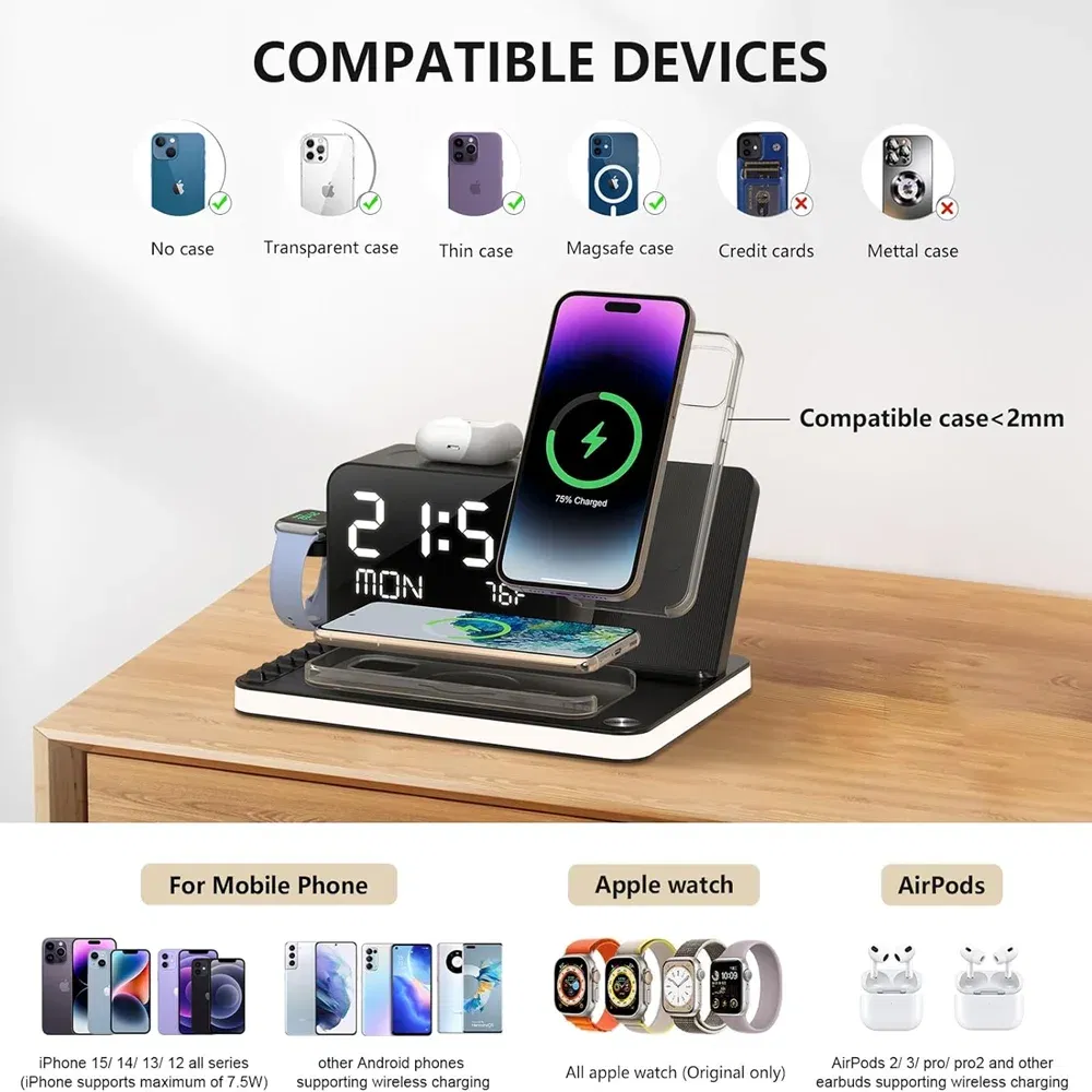 Color: green, Ships From: CHINA - Top BezosMax 7 in 1 Wireless Charging Station with Dual iPhone Fast Charger Support Bluetooth/TimeSync 30W Fast Adapter for
