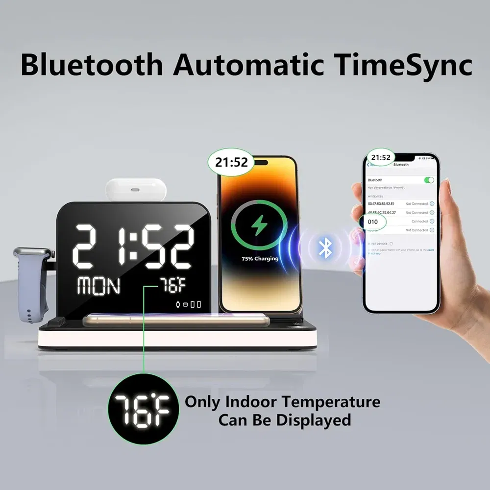 Color: green, Ships From: CHINA - Top BezosMax 7 in 1 Wireless Charging Station with Dual iPhone Fast Charger Support Bluetooth/TimeSync 30W Fast Adapter for