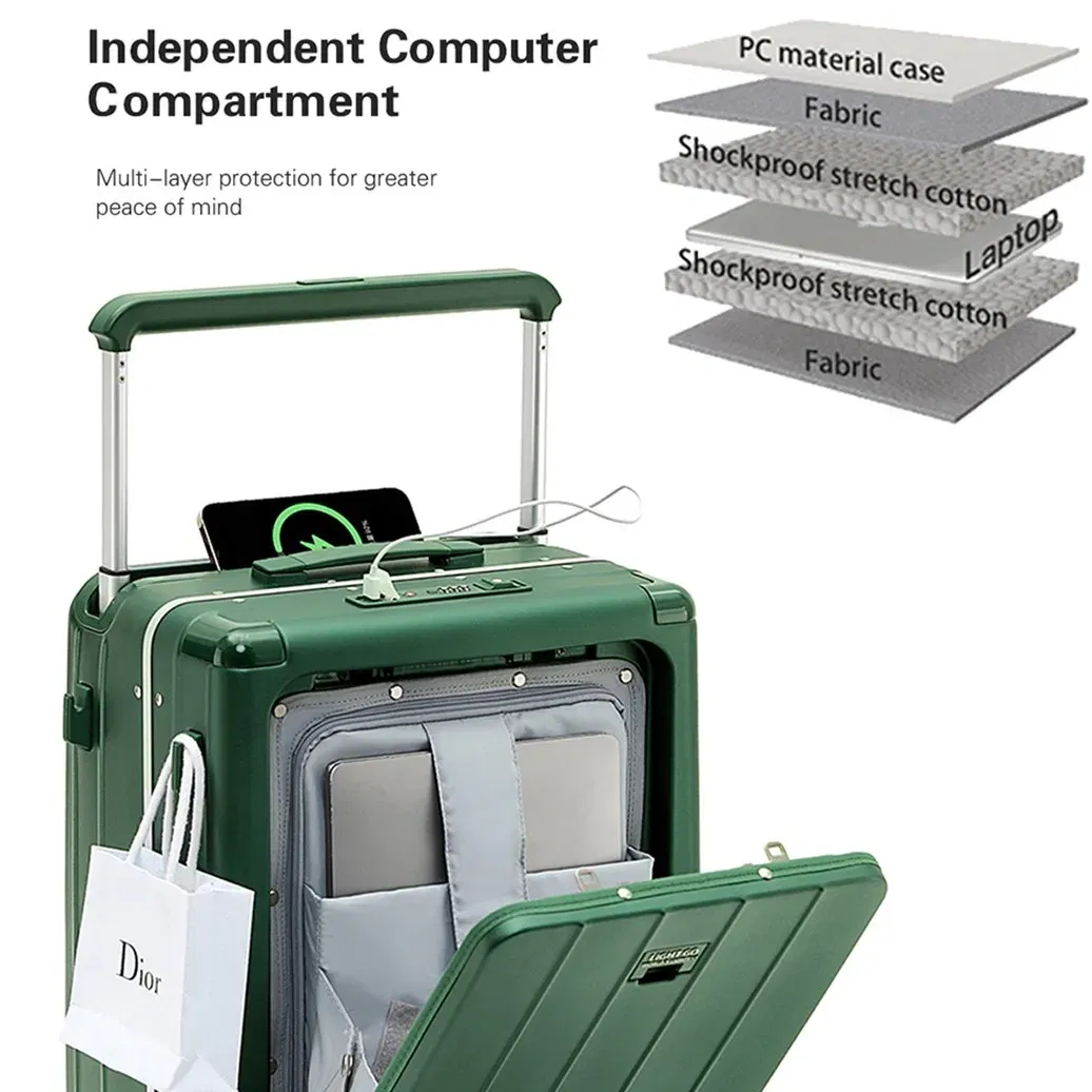 Color: green, Luggage Size: 26Inches 650mm, Ships From: CHINA - LightGo Front Access 20/26/28 Inch Carry On Luggage w/ Laptop Compartment, 2 USB-C, TSA Lock, Silent Wheels for Business Travel