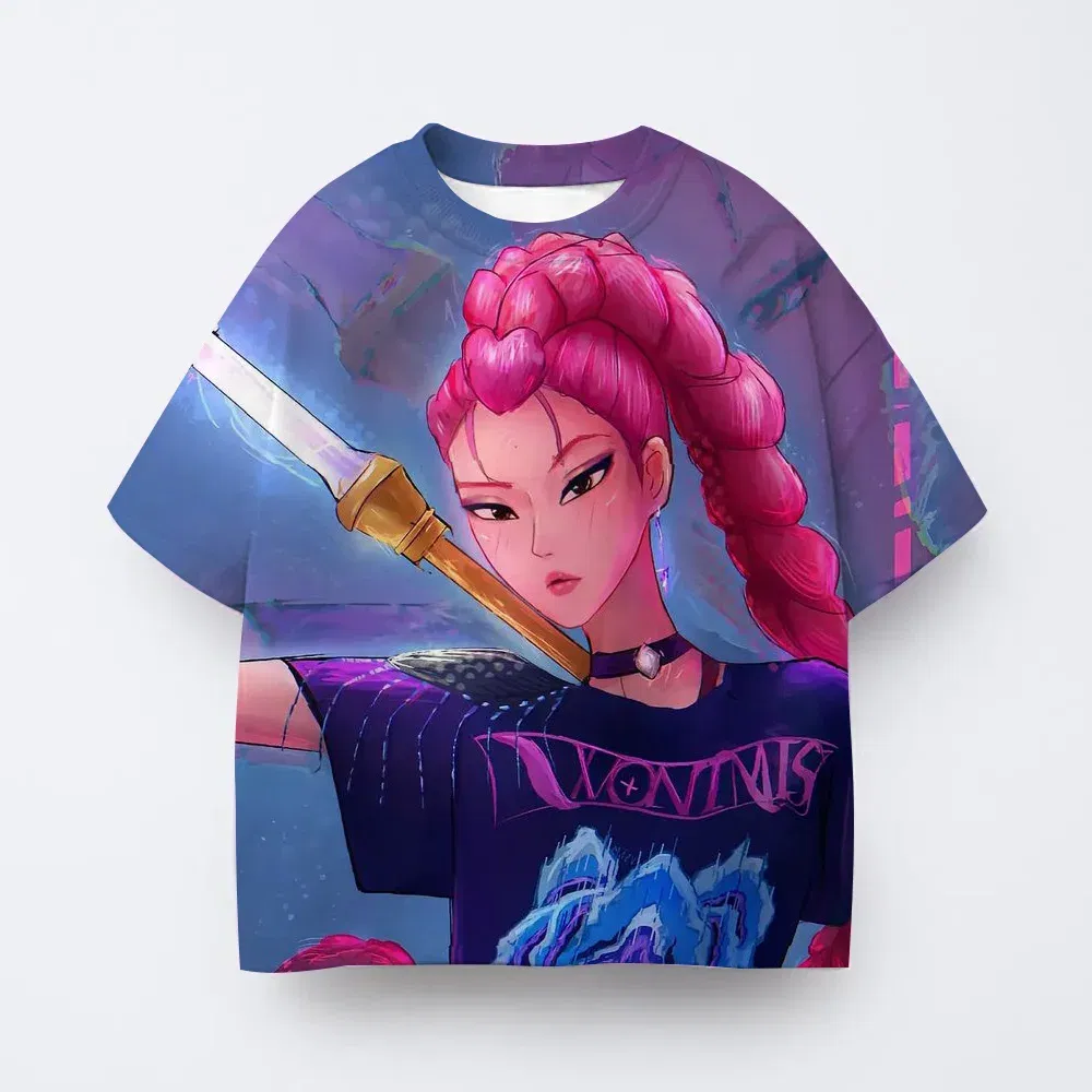 Color: Blue, Kid Size: 9 - Toddler Girl Clothes Kpop Demon Hunters Cartoon Tee Shirt Funny Gift for Fans Harajuku Cool Kids T-shirts Cotton Summer Tops