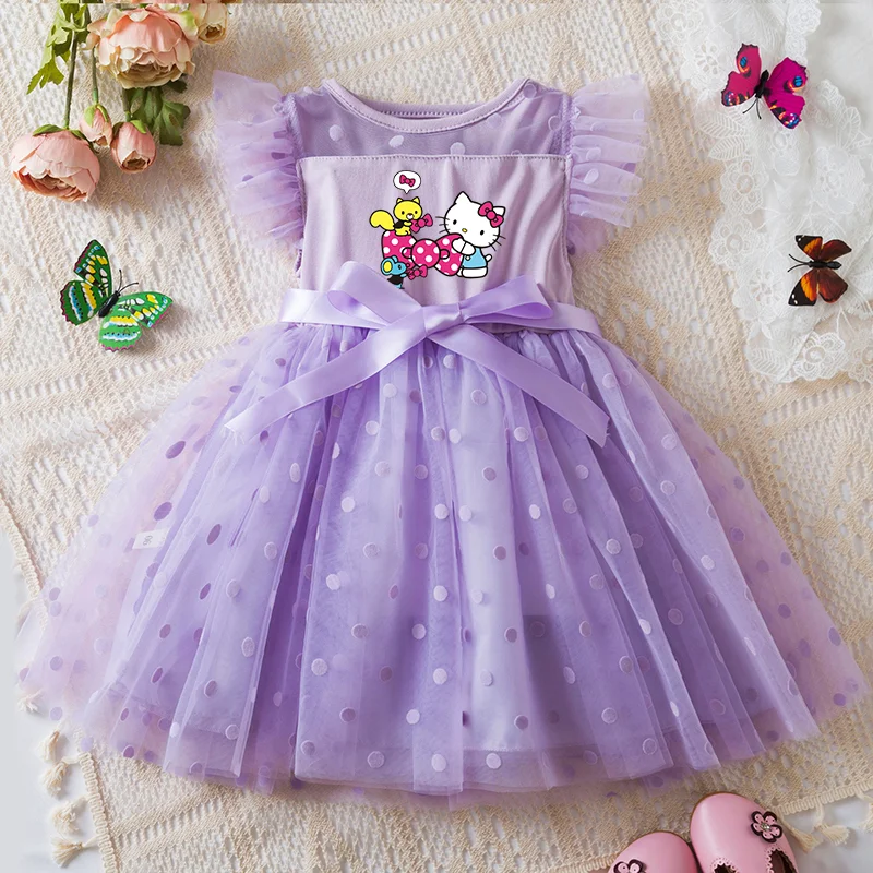 Color: Khaki, Size: L - Hello Kitty 2-6Y Baby Girl Dress Princess Mesh Skirt Summer Sleeveless Wedding Party Dresses for Girls Summer