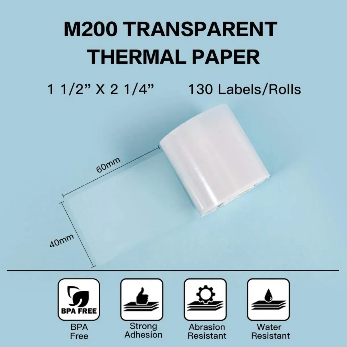 Color: WHITE - Original M110 M220 Clear Thermal Labels -1.57"x2.36" (40x60mm) Transparent Waterproof Label Refills Compatible with Phomemo M110