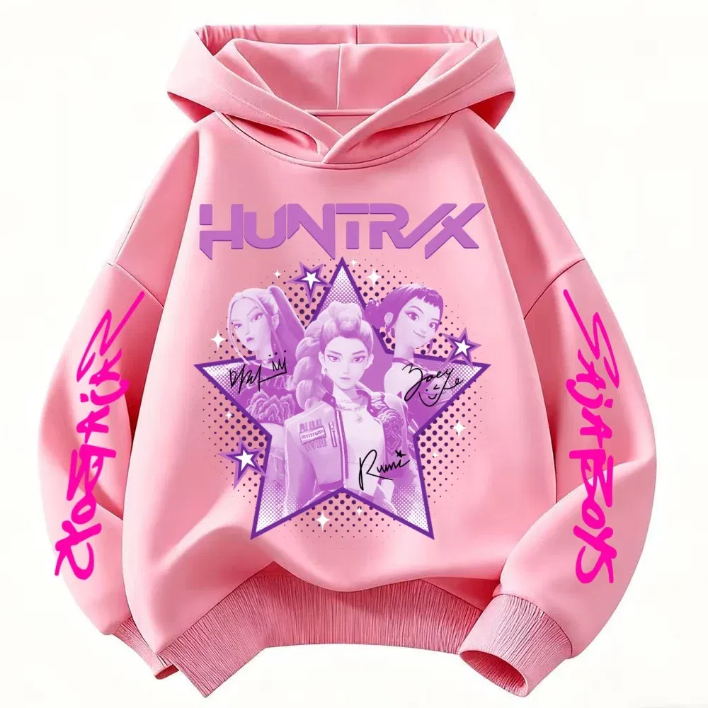Color: Blue, Kid Size: 4 - KPop Demon Hunter Huntrix Children's Sweatshirt Autumn New Boys Girls Fashion Street Pullover Children's Clothing