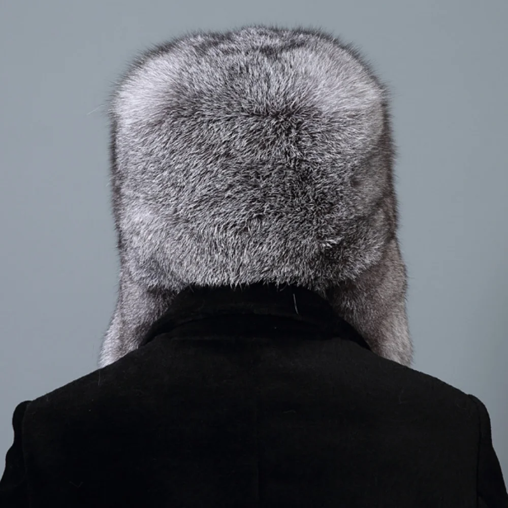 Color: SKY BLUE, Hat Size: 58/59, Ships From: CHINA - Men Real Fur Beanies Hat Mongolian Hat Unique Process Fox Tail Design Luxury Winter Warm Hats For Fashion Men Bomber Hat