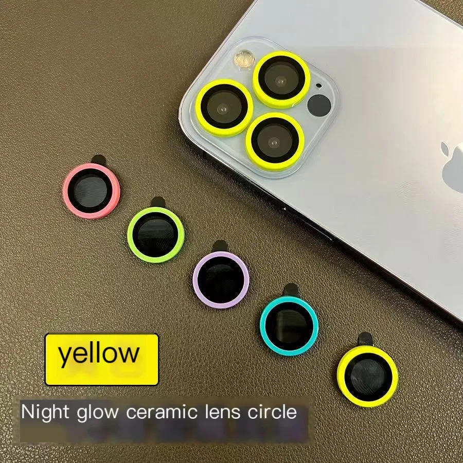 Color: PURPLE, Bundle: Bundle2, Material: Tempered Glass, Ships From: CHINA - For iPhone 15 14 13 12 Pro Max 12 11 mini Luminous Camera Protector Ceramic Lens Ring Tempered Glass Back lens Cap Cover