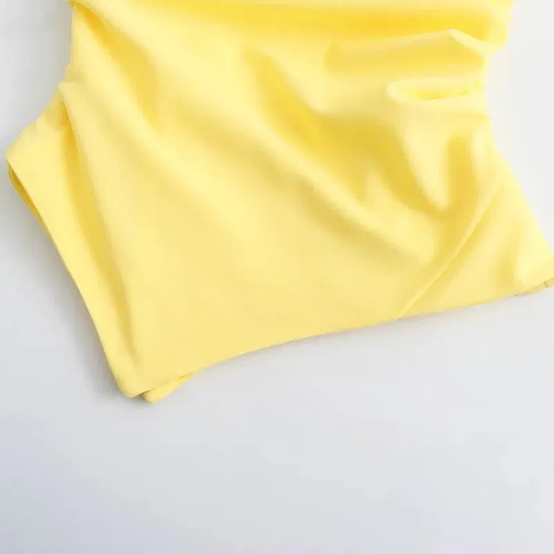 Color: Beige, Size: M - Asymmetrical Strapless Top Lemon Yellow Women Sleeveless Lady Female Clothes Slim Fit Suspenders Tube Top Off Shoulder