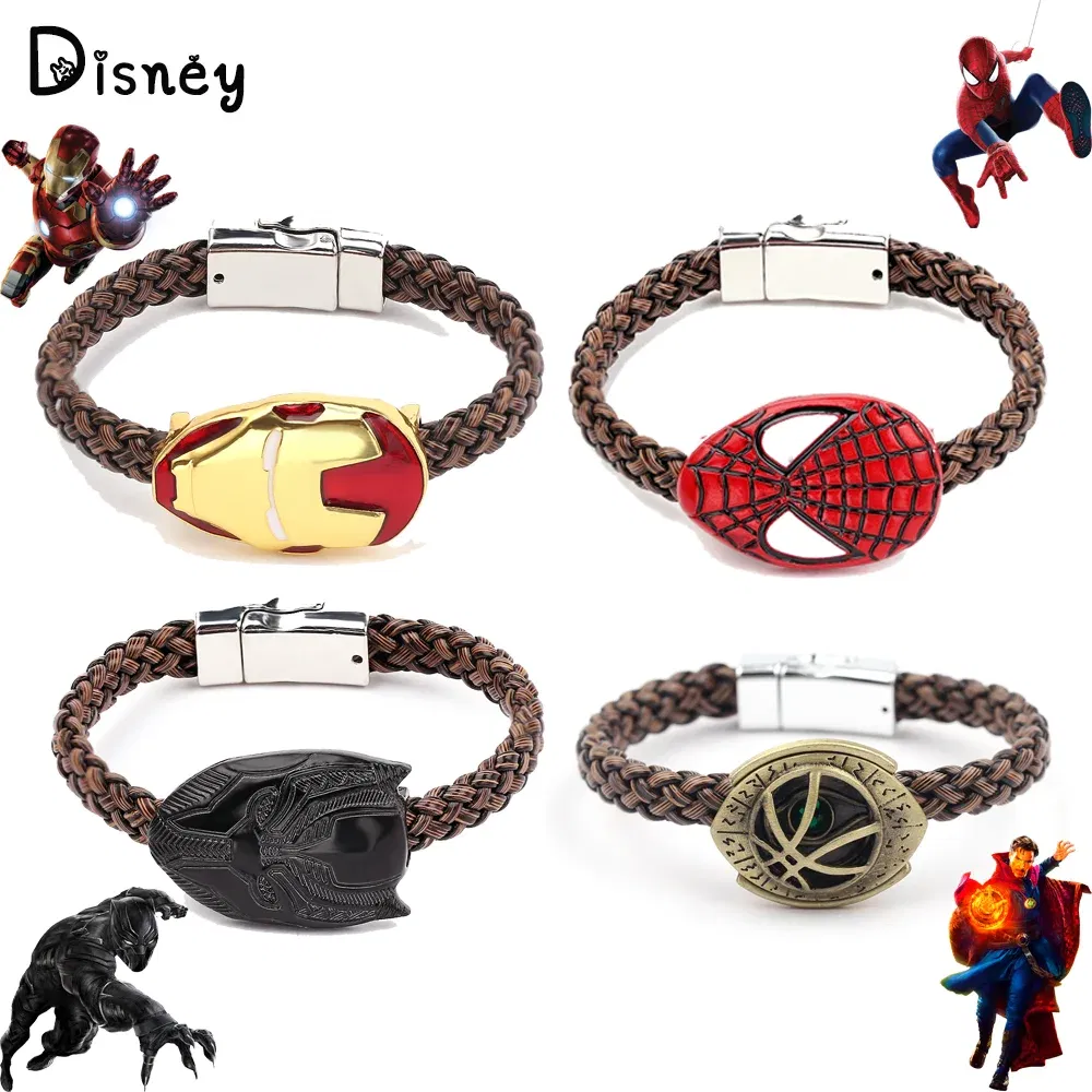Metal Color: Hot Stamping, Ships From: CHINA - Marvel Superhero The Avengers Bracelet Iron Man Spiderman Mask Handmade Woven Leather Rope Bangle Charm Jewelry Accessory