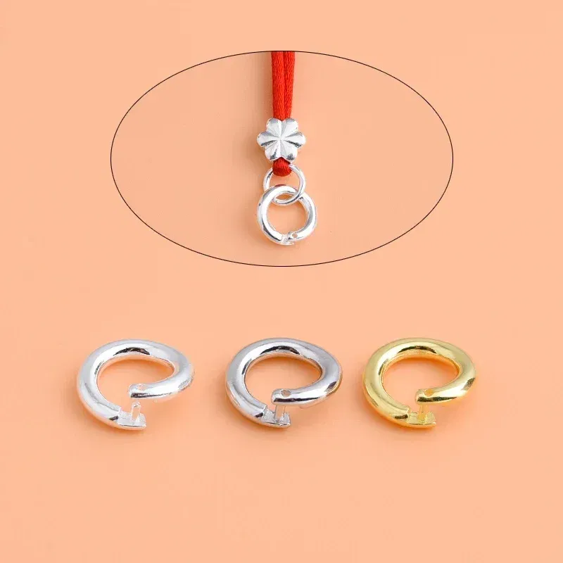 Color: green - S925 sterling silver DIY bracelet necklace ring buckle, Open Ring Connection Buckle Silver Ring pendant ring