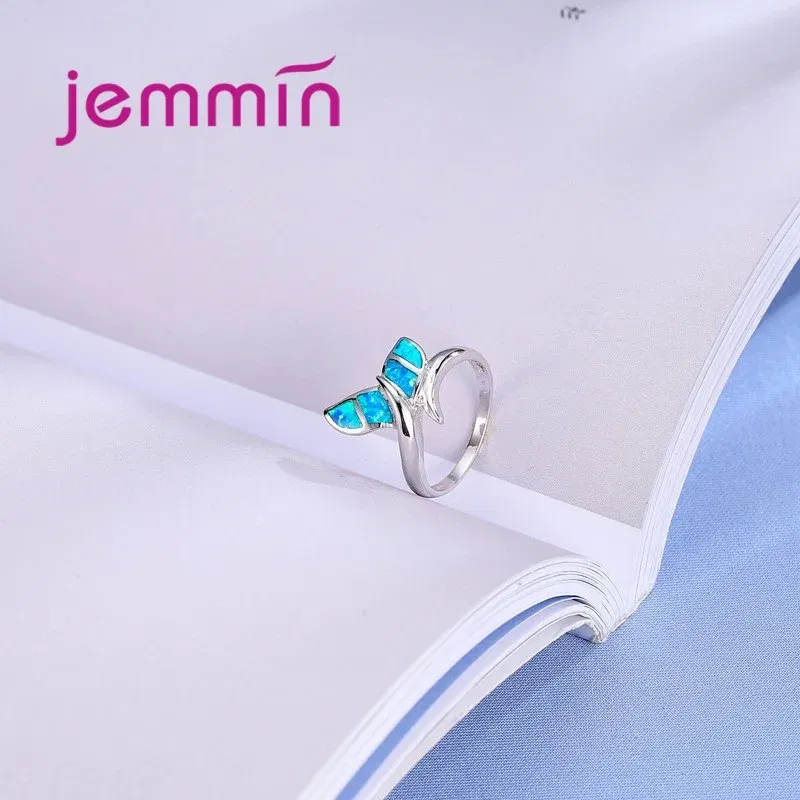 Ring Size: 9 - New Promotion Cute Whale Ring with Blue Fire Opal 925 Sterling Silver  Rings for Women Wedding Popular Bague Bijoux