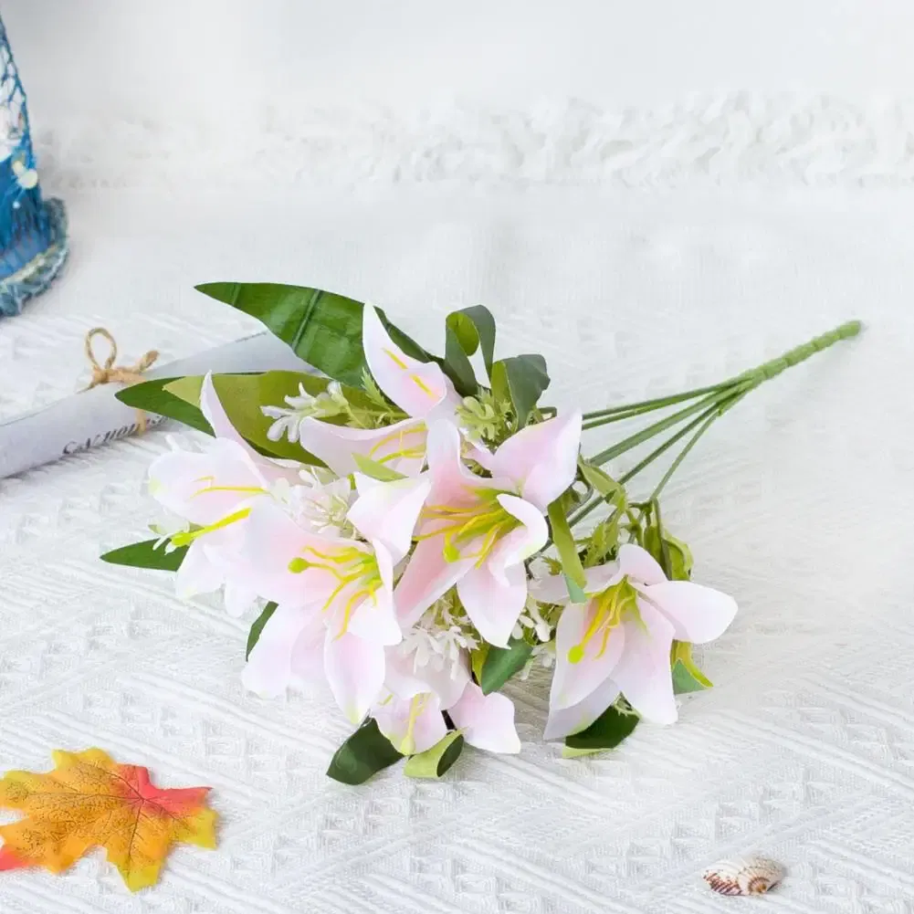 Color: PURPLE - 1Pc Artificial Lilies Flower No Withering Non-fading Single Branch Multi-fork Artistic Modern Style Fake Flower for Wedding
